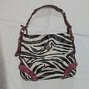 Dooney And Bourke Zebra Print Handbag with Pink Accents